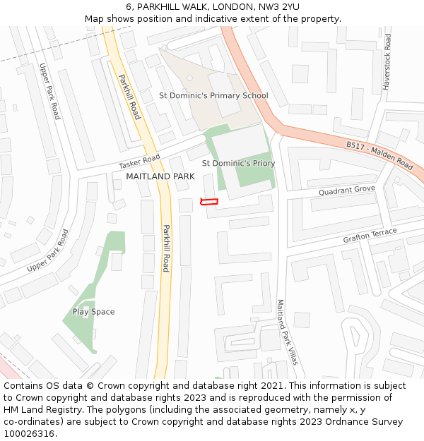 6, PARKHILL WALK, LONDON, NW3 2YU: Location map and indicative extent of plot