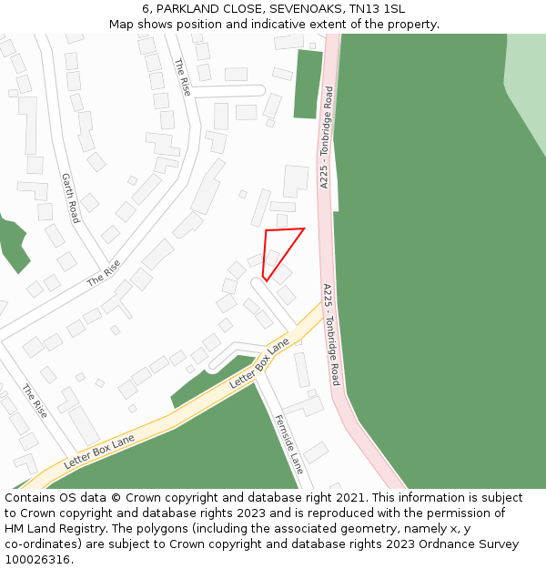 6, PARKLAND CLOSE, SEVENOAKS, TN13 1SL: Location map and indicative extent of plot