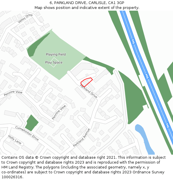 6, PARKLAND DRIVE, CARLISLE, CA1 3GP: Location map and indicative extent of plot