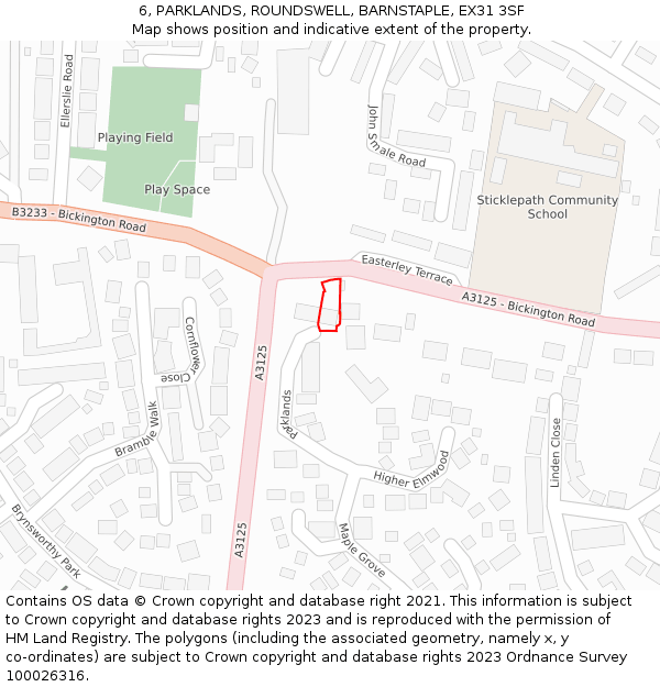 6, PARKLANDS, ROUNDSWELL, BARNSTAPLE, EX31 3SF: Location map and indicative extent of plot