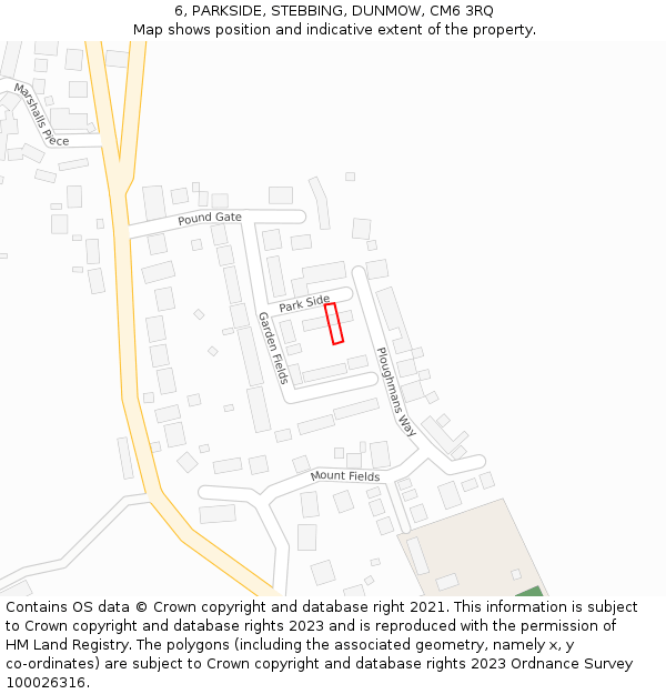 6, PARKSIDE, STEBBING, DUNMOW, CM6 3RQ: Location map and indicative extent of plot