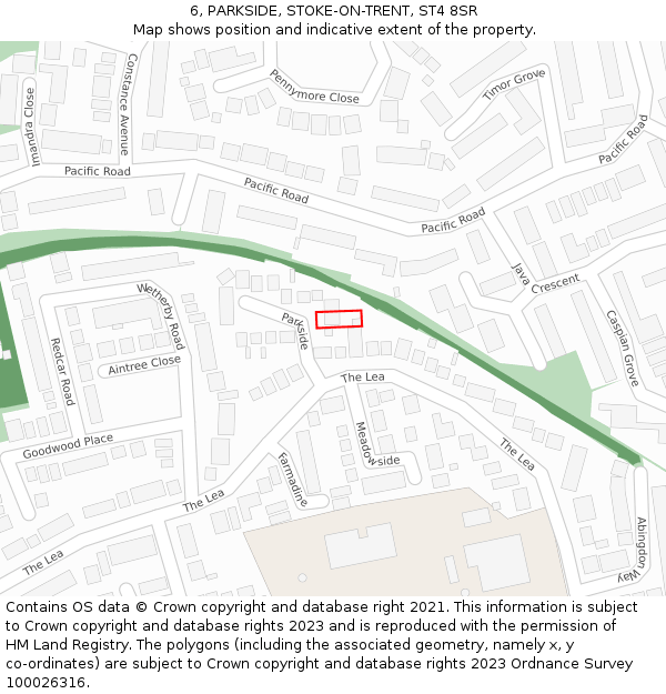 6, PARKSIDE, STOKE-ON-TRENT, ST4 8SR: Location map and indicative extent of plot