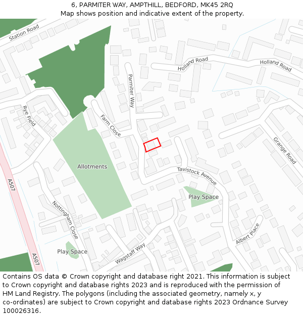 6, PARMITER WAY, AMPTHILL, BEDFORD, MK45 2RQ: Location map and indicative extent of plot