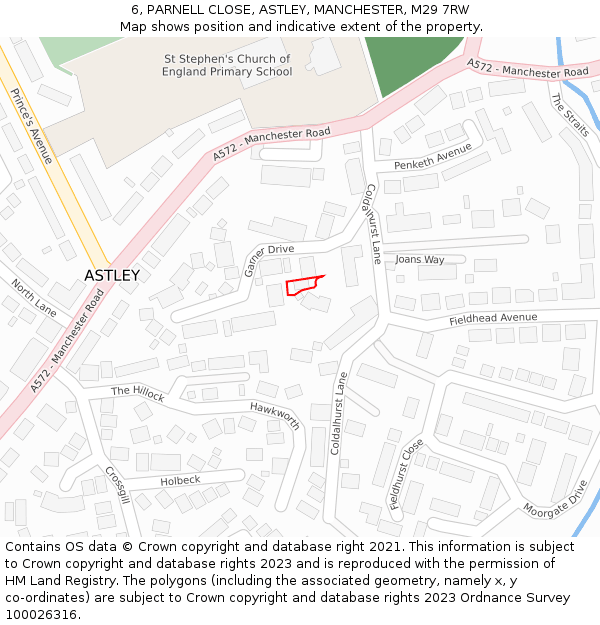 6, PARNELL CLOSE, ASTLEY, MANCHESTER, M29 7RW: Location map and indicative extent of plot