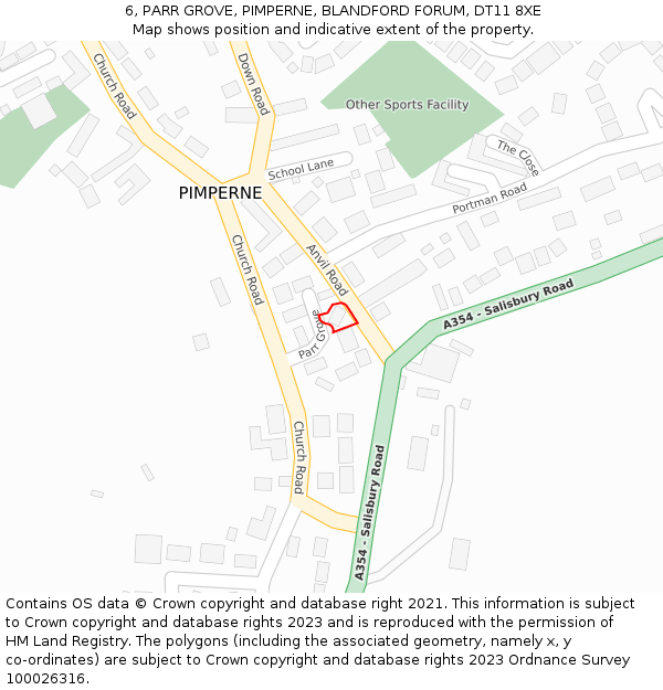 6, PARR GROVE, PIMPERNE, BLANDFORD FORUM, DT11 8XE: Location map and indicative extent of plot