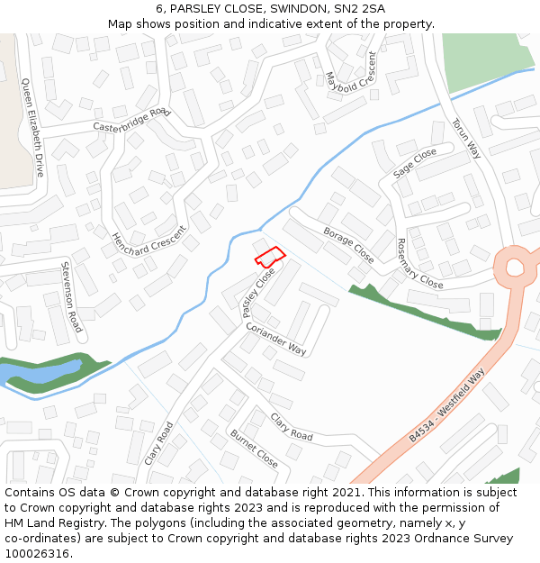 6, PARSLEY CLOSE, SWINDON, SN2 2SA: Location map and indicative extent of plot