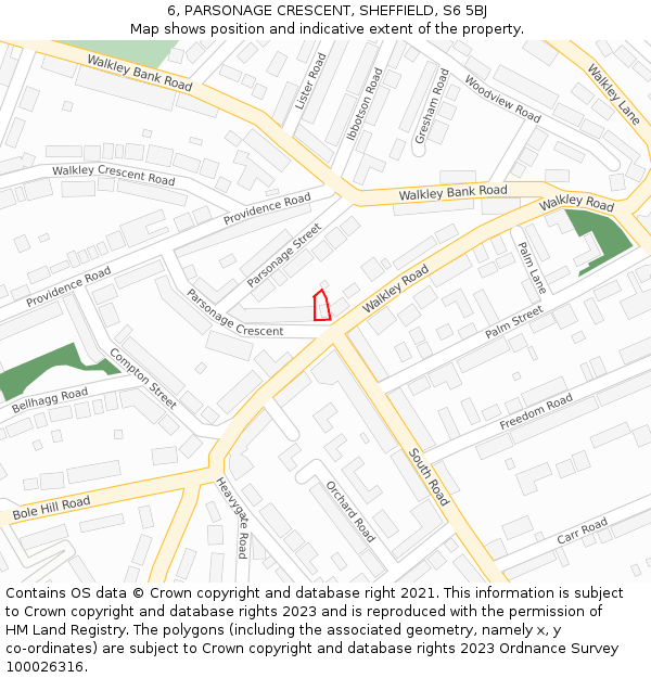 6, PARSONAGE CRESCENT, SHEFFIELD, S6 5BJ: Location map and indicative extent of plot