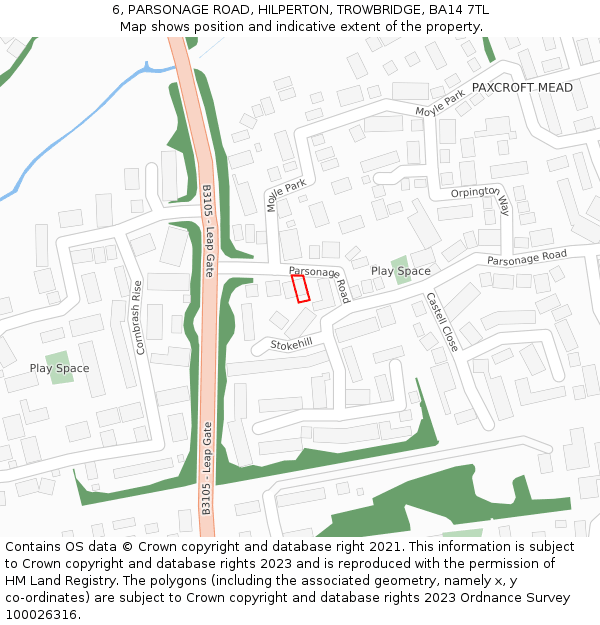 6, PARSONAGE ROAD, HILPERTON, TROWBRIDGE, BA14 7TL: Location map and indicative extent of plot