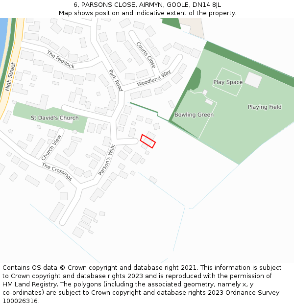 6, PARSONS CLOSE, AIRMYN, GOOLE, DN14 8JL: Location map and indicative extent of plot