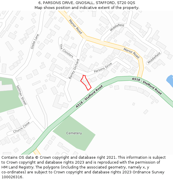 6, PARSONS DRIVE, GNOSALL, STAFFORD, ST20 0QS: Location map and indicative extent of plot