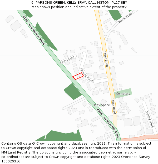 6, PARSONS GREEN, KELLY BRAY, CALLINGTON, PL17 8EY: Location map and indicative extent of plot