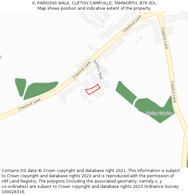 6, PARSONS WALK, CLIFTON CAMPVILLE, TAMWORTH, B79 0DL: Location map and indicative extent of plot