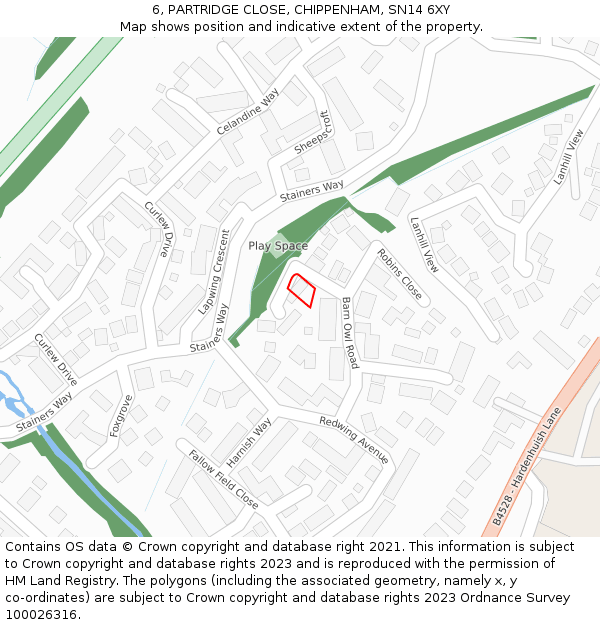6, PARTRIDGE CLOSE, CHIPPENHAM, SN14 6XY: Location map and indicative extent of plot