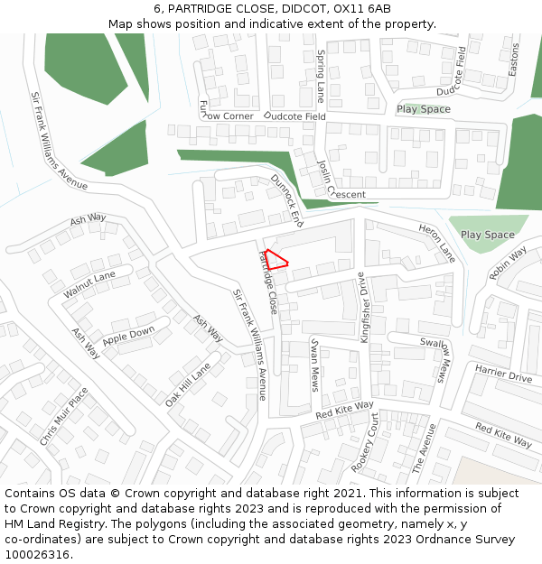 6, PARTRIDGE CLOSE, DIDCOT, OX11 6AB: Location map and indicative extent of plot