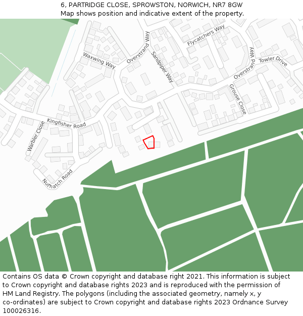 6, PARTRIDGE CLOSE, SPROWSTON, NORWICH, NR7 8GW: Location map and indicative extent of plot