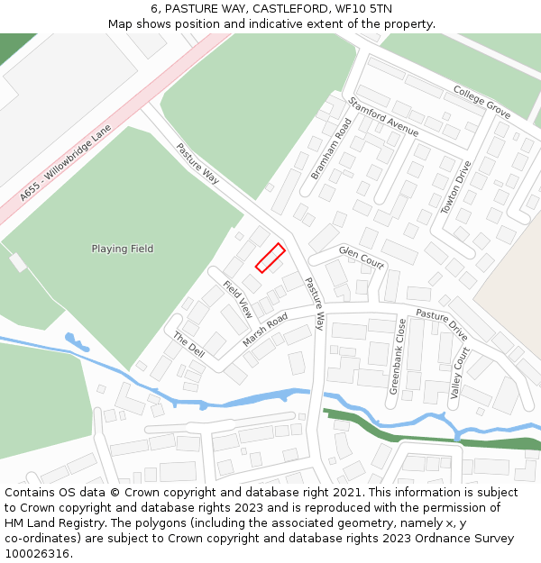 6, PASTURE WAY, CASTLEFORD, WF10 5TN: Location map and indicative extent of plot