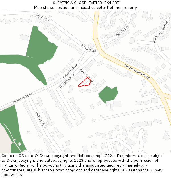 6, PATRICIA CLOSE, EXETER, EX4 4RT: Location map and indicative extent of plot