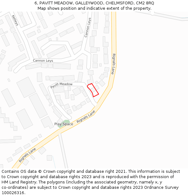 6, PAVITT MEADOW, GALLEYWOOD, CHELMSFORD, CM2 8RQ: Location map and indicative extent of plot