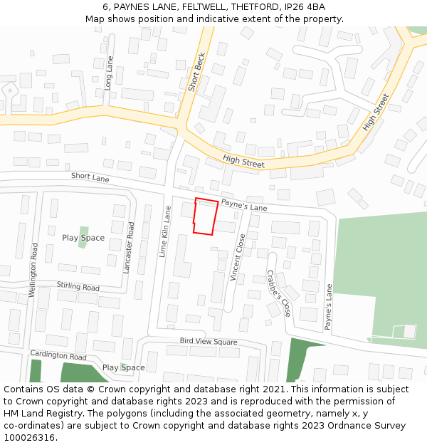 6, PAYNES LANE, FELTWELL, THETFORD, IP26 4BA: Location map and indicative extent of plot