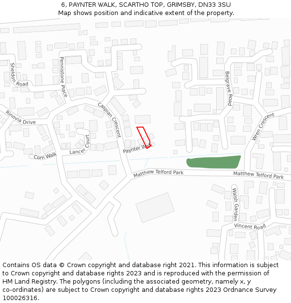 6, PAYNTER WALK, SCARTHO TOP, GRIMSBY, DN33 3SU: Location map and indicative extent of plot