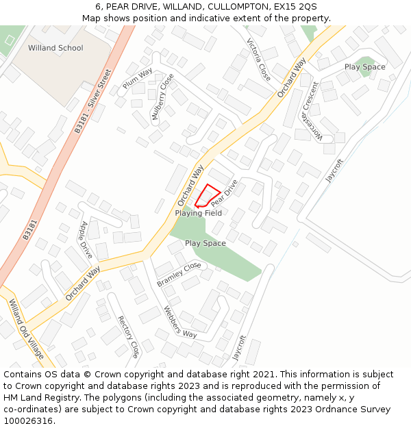 6, PEAR DRIVE, WILLAND, CULLOMPTON, EX15 2QS: Location map and indicative extent of plot