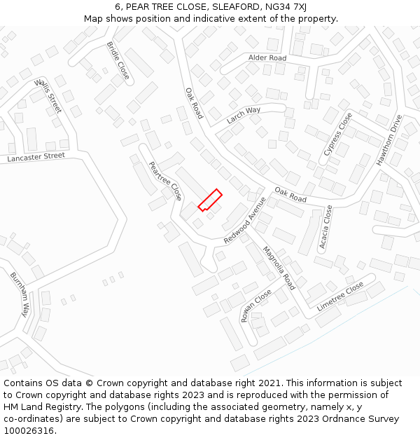 6, PEAR TREE CLOSE, SLEAFORD, NG34 7XJ: Location map and indicative extent of plot