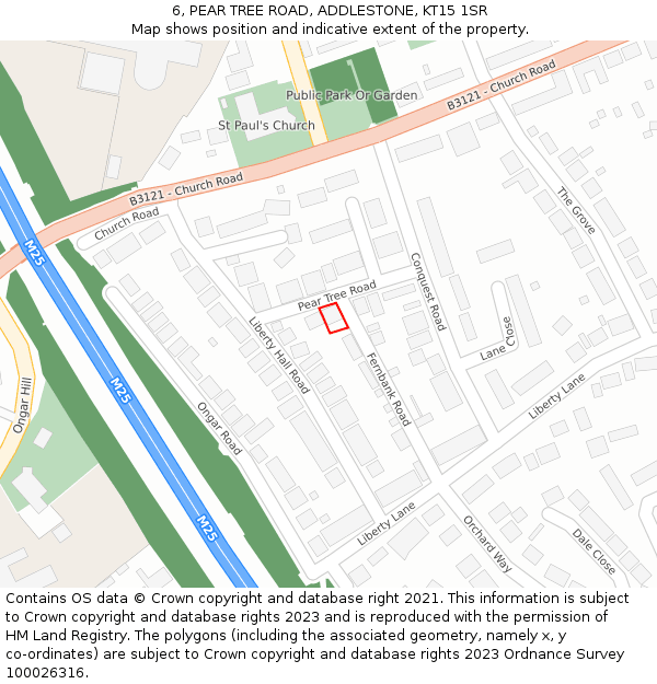 6, PEAR TREE ROAD, ADDLESTONE, KT15 1SR: Location map and indicative extent of plot