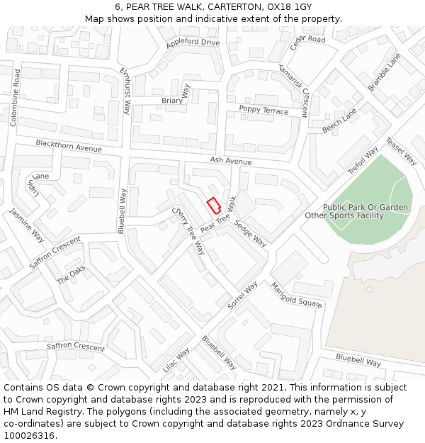 6, PEAR TREE WALK, CARTERTON, OX18 1GY: Location map and indicative extent of plot