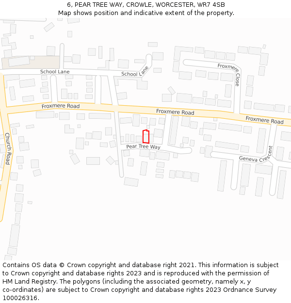 6, PEAR TREE WAY, CROWLE, WORCESTER, WR7 4SB: Location map and indicative extent of plot