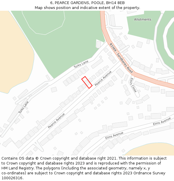 6, PEARCE GARDENS, POOLE, BH14 8EB: Location map and indicative extent of plot