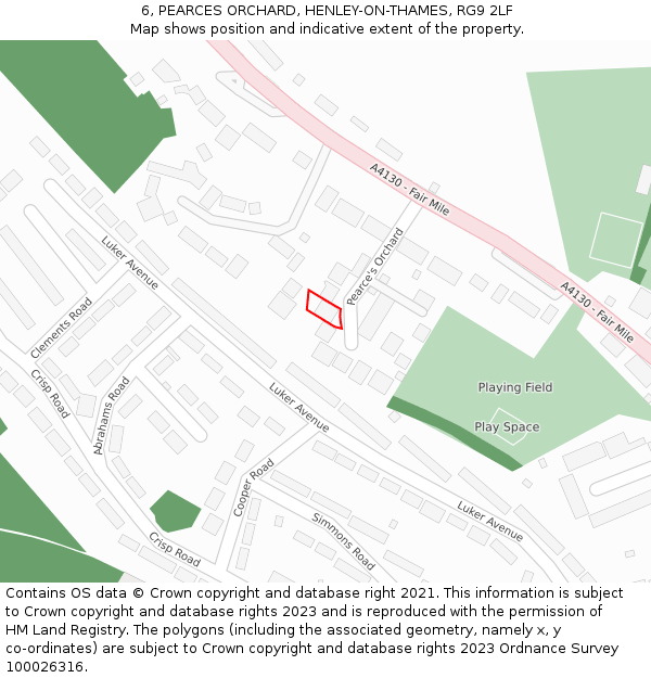 6, PEARCES ORCHARD, HENLEY-ON-THAMES, RG9 2LF: Location map and indicative extent of plot