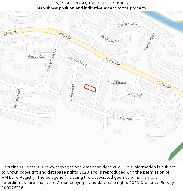 6, PEARD ROAD, TIVERTON, EX16 4LQ: Location map and indicative extent of plot