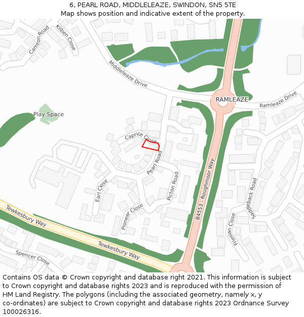 6, PEARL ROAD, MIDDLELEAZE, SWINDON, SN5 5TE: Location map and indicative extent of plot