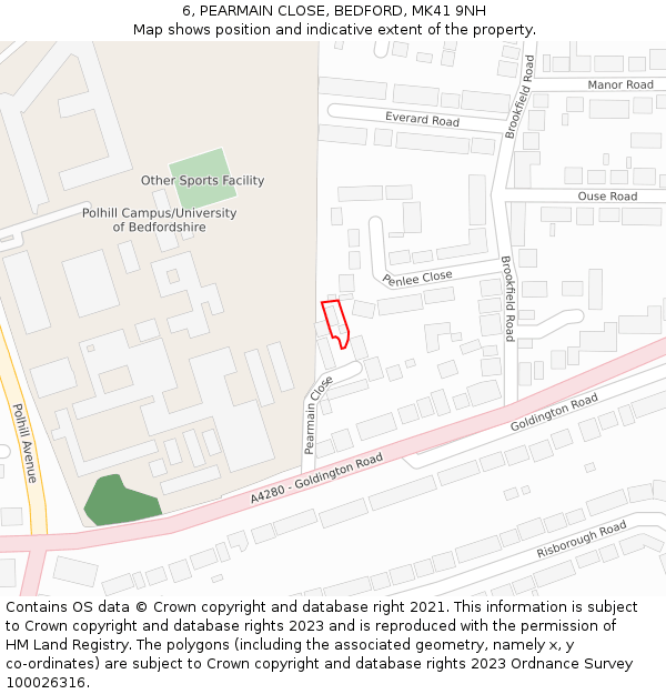 6, PEARMAIN CLOSE, BEDFORD, MK41 9NH: Location map and indicative extent of plot