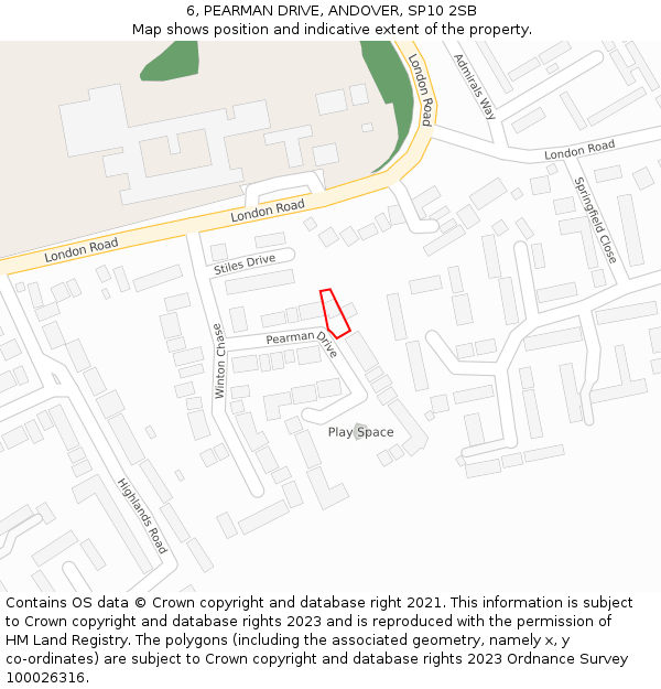 6, PEARMAN DRIVE, ANDOVER, SP10 2SB: Location map and indicative extent of plot