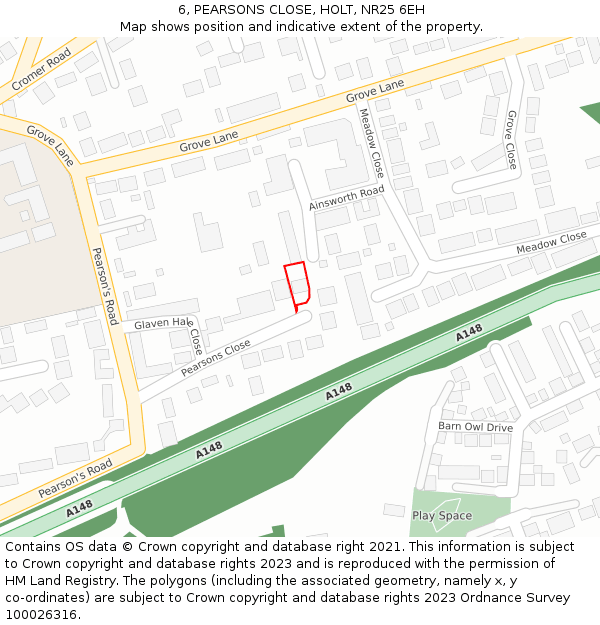 6, PEARSONS CLOSE, HOLT, NR25 6EH: Location map and indicative extent of plot