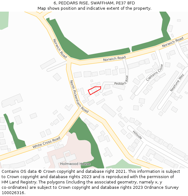 6, PEDDARS RISE, SWAFFHAM, PE37 8FD: Location map and indicative extent of plot