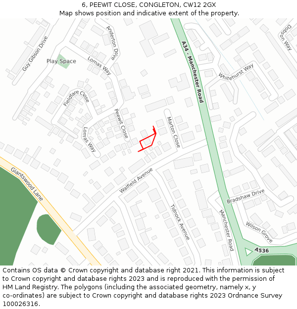 6, PEEWIT CLOSE, CONGLETON, CW12 2GX: Location map and indicative extent of plot