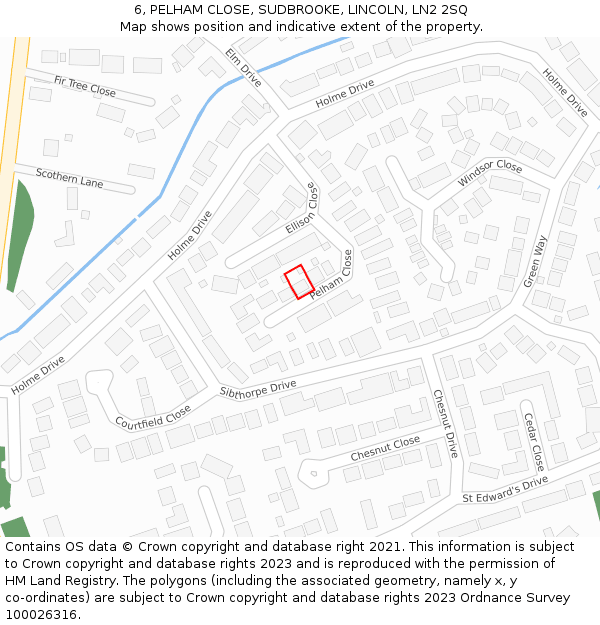 6, PELHAM CLOSE, SUDBROOKE, LINCOLN, LN2 2SQ: Location map and indicative extent of plot