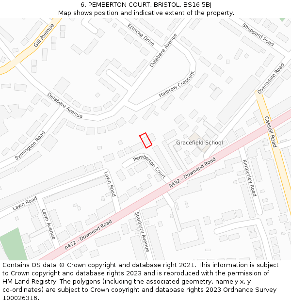 6, PEMBERTON COURT, BRISTOL, BS16 5BJ: Location map and indicative extent of plot