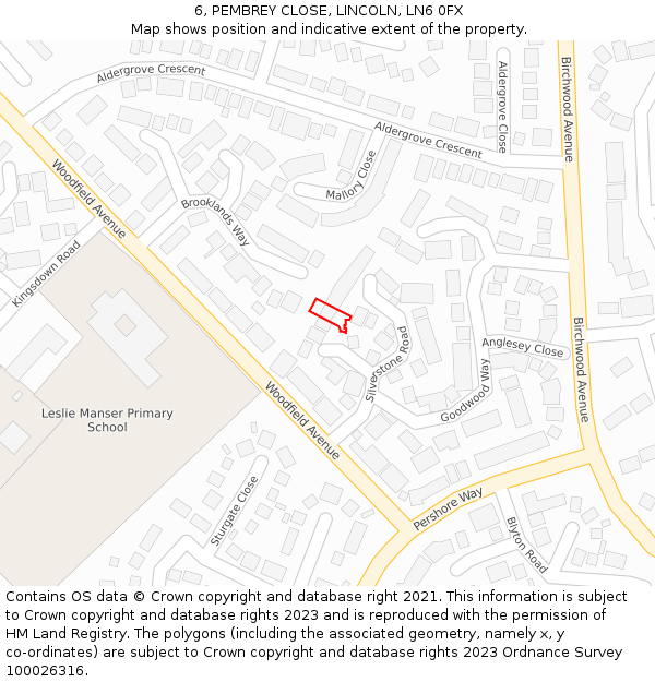 6, PEMBREY CLOSE, LINCOLN, LN6 0FX: Location map and indicative extent of plot