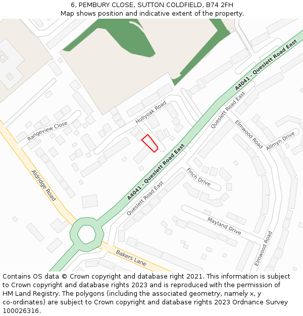 6, PEMBURY CLOSE, SUTTON COLDFIELD, B74 2FH: Location map and indicative extent of plot