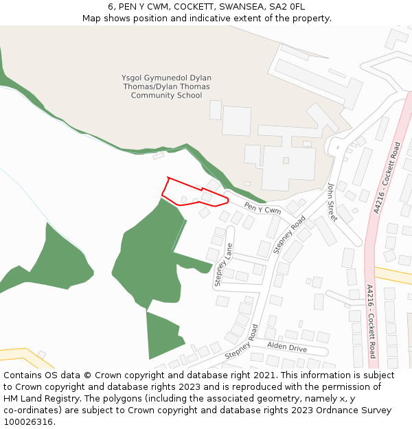 6, PEN Y CWM, COCKETT, SWANSEA, SA2 0FL: Location map and indicative extent of plot