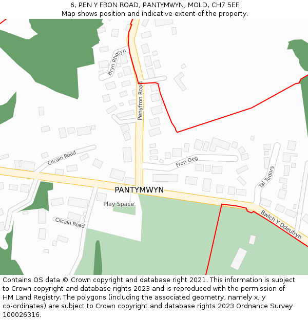 6, PEN Y FRON ROAD, PANTYMWYN, MOLD, CH7 5EF: Location map and indicative extent of plot