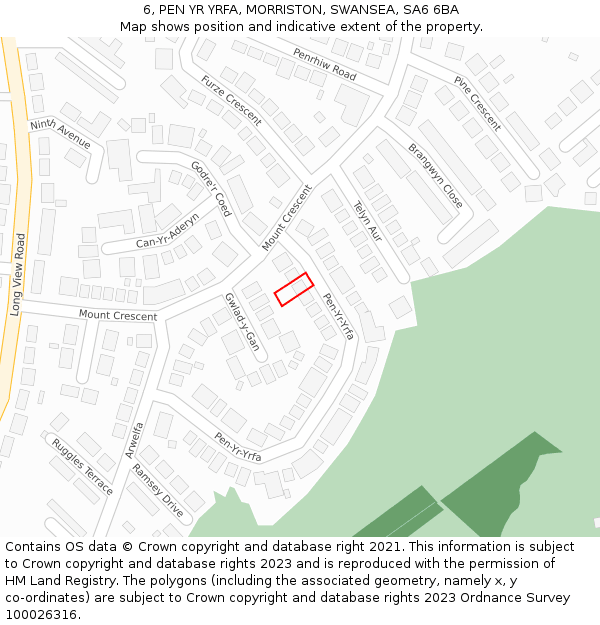 6, PEN YR YRFA, MORRISTON, SWANSEA, SA6 6BA: Location map and indicative extent of plot