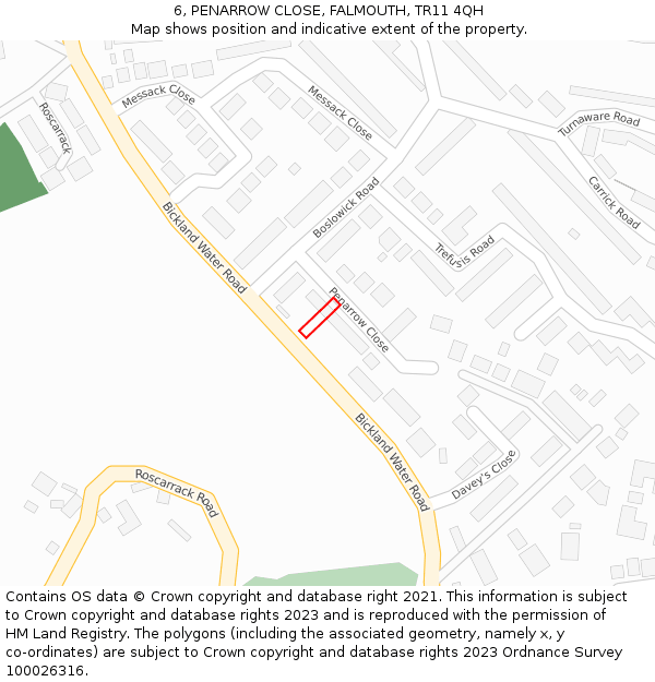 6, PENARROW CLOSE, FALMOUTH, TR11 4QH: Location map and indicative extent of plot