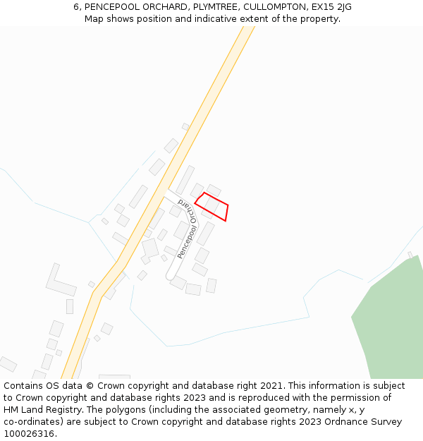 6, PENCEPOOL ORCHARD, PLYMTREE, CULLOMPTON, EX15 2JG: Location map and indicative extent of plot