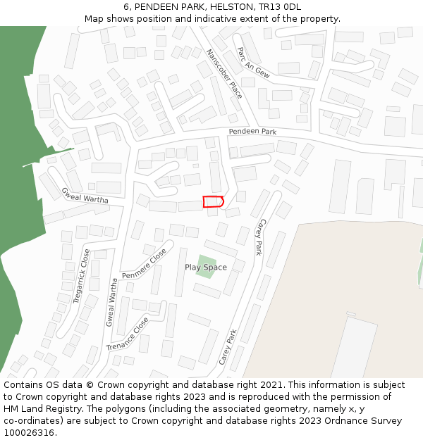 6, PENDEEN PARK, HELSTON, TR13 0DL: Location map and indicative extent of plot