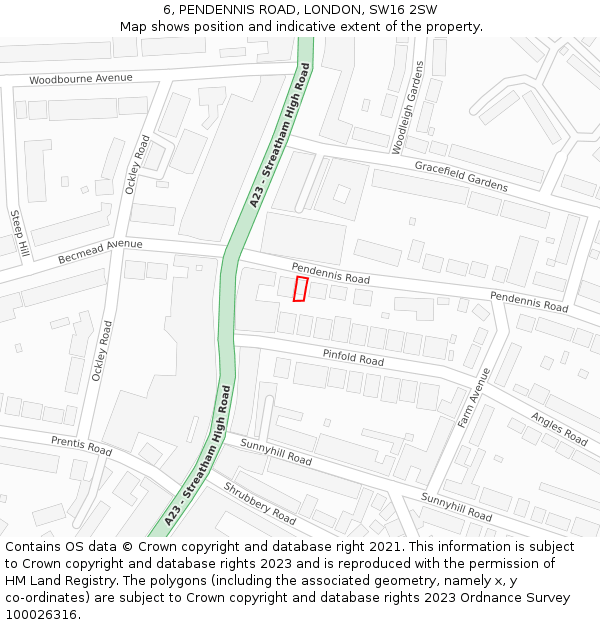6, PENDENNIS ROAD, LONDON, SW16 2SW: Location map and indicative extent of plot