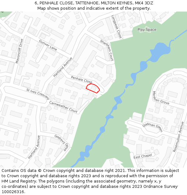 6, PENHALE CLOSE, TATTENHOE, MILTON KEYNES, MK4 3DZ: Location map and indicative extent of plot